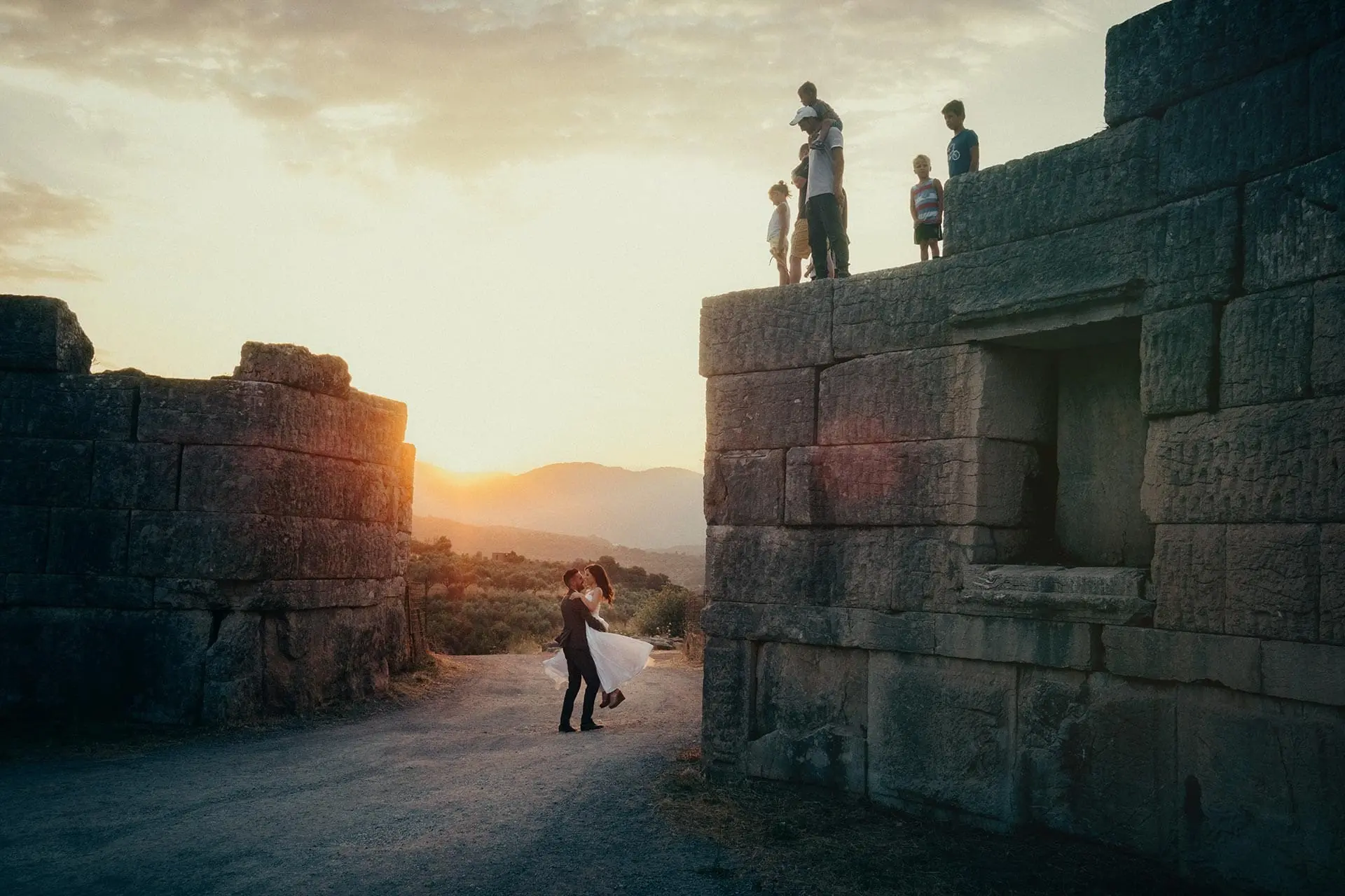 Wedding couple at Ancient Messene in Messinia, Greece