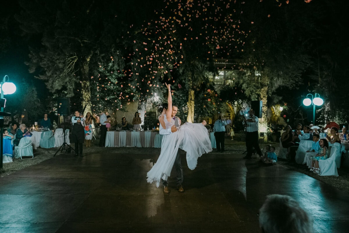 Outdoor wedding reception in Kalamata, Greece