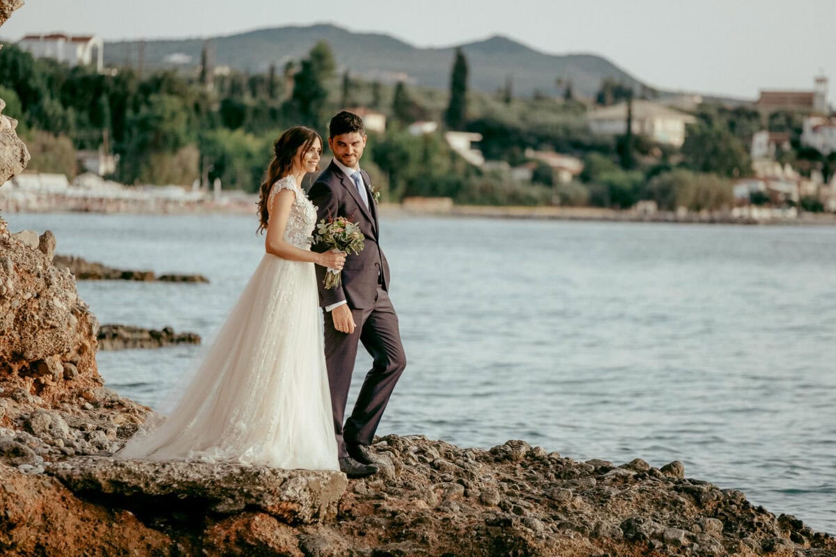 Bride and groom after their wedding ceremony in Kalamata