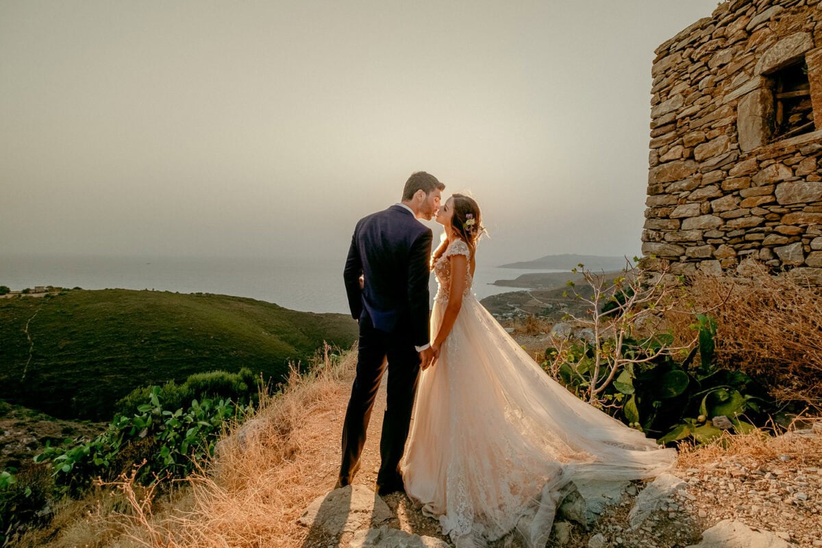 Wedding couple in Vathia, Mani, Greece