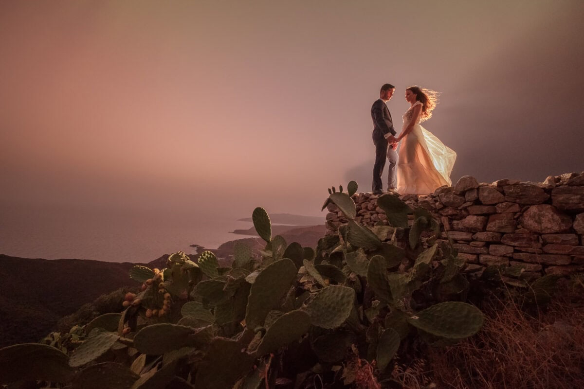 Next-day wedding session at sunset in Vathia Mani, Greece