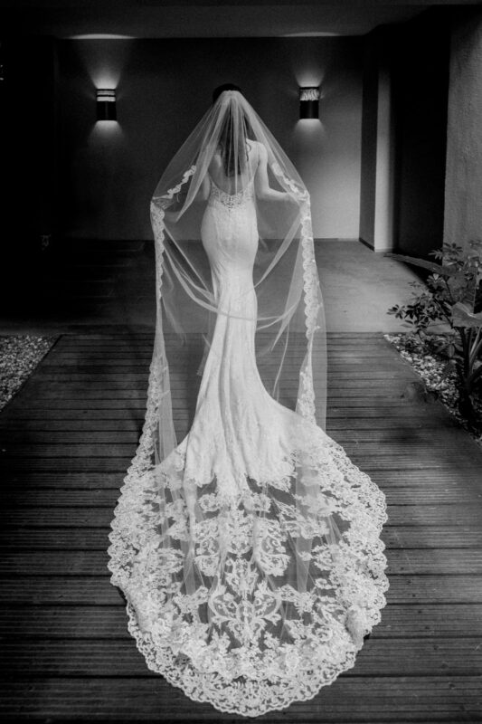 Bride wearing her veil before the wedding ceremony at Niokastro