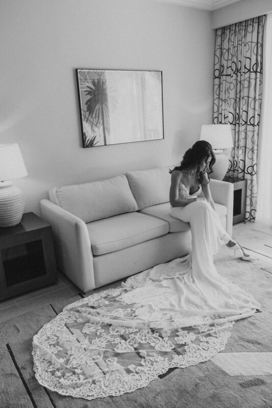 Bride getting ready for her destination wedding at Costa Navarino