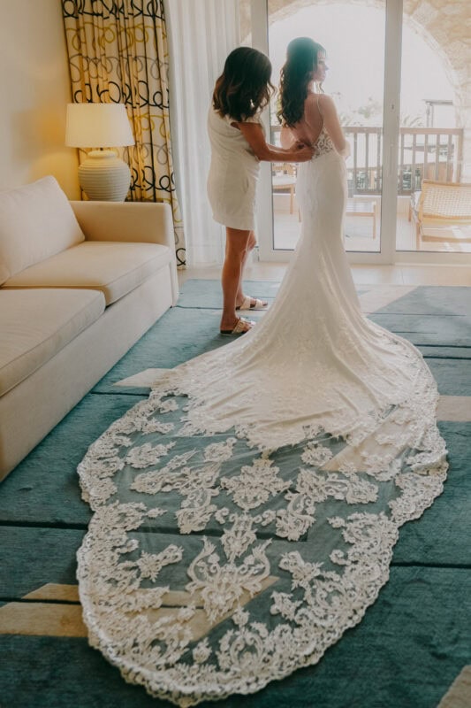 Bride getting ready before her wedding ceremony in Pylos