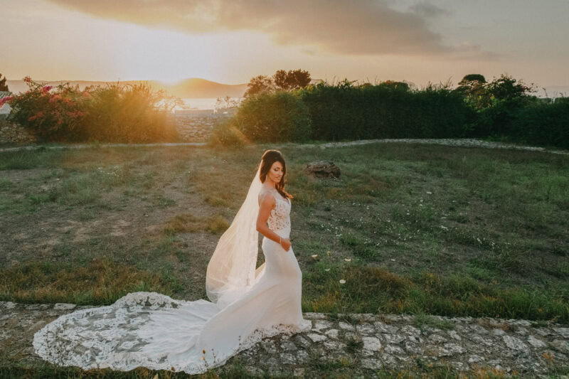 Bride portrait at sunset in Pylos, Messinia