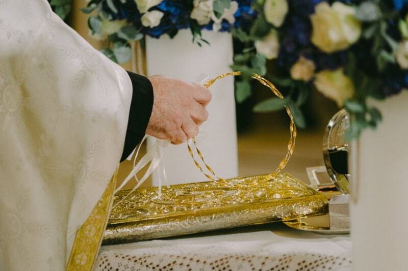 raditional stefana wedding crowns during an Orthodox wedding ceremony in Greece