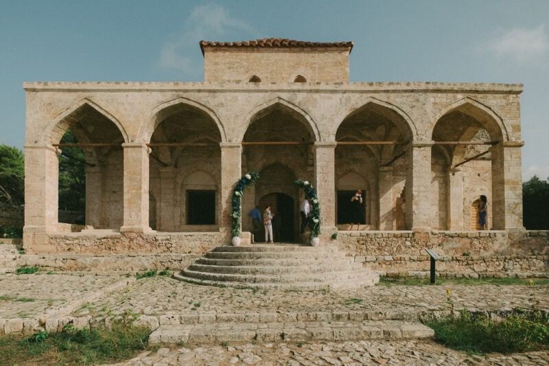 Historic stone church at Niokastro in Pylos before the wedding ceremony