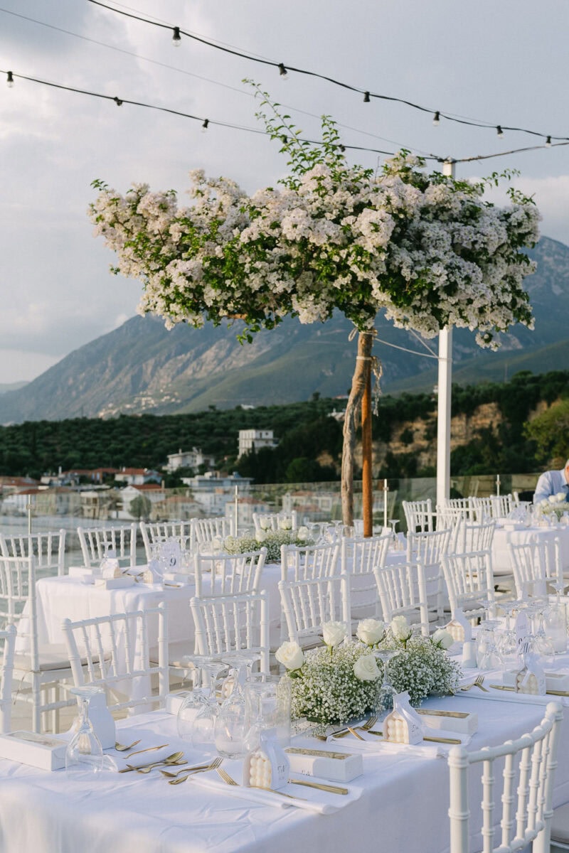 Elegant seaside wedding reception at Akrotiri Venue Kalamata