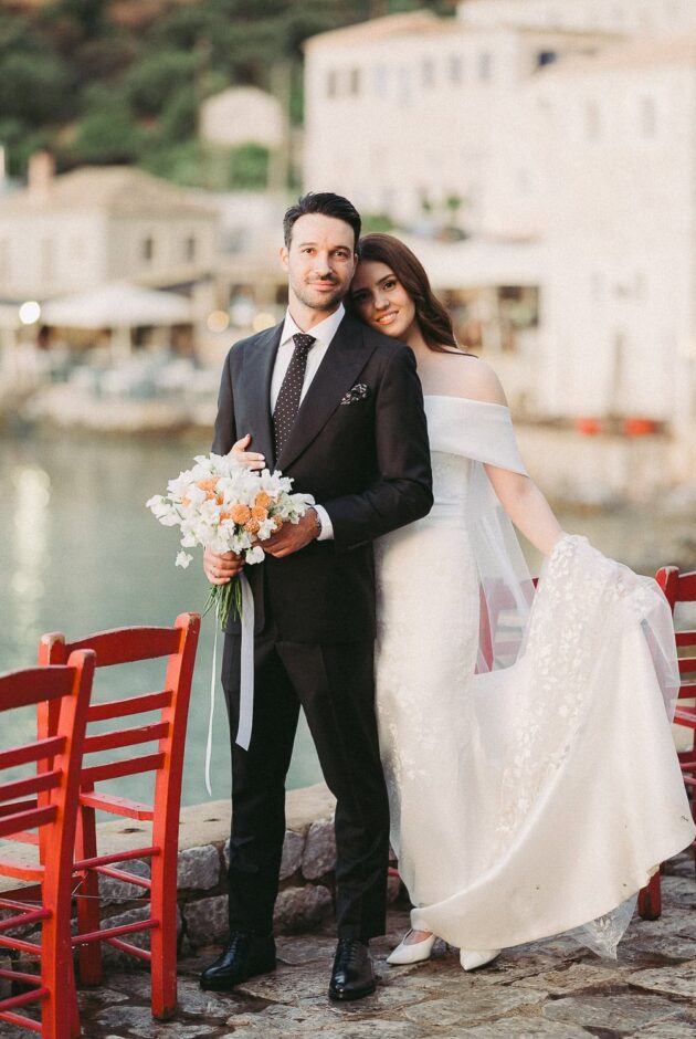 Wedding couple in Limeni, Mani, Greece