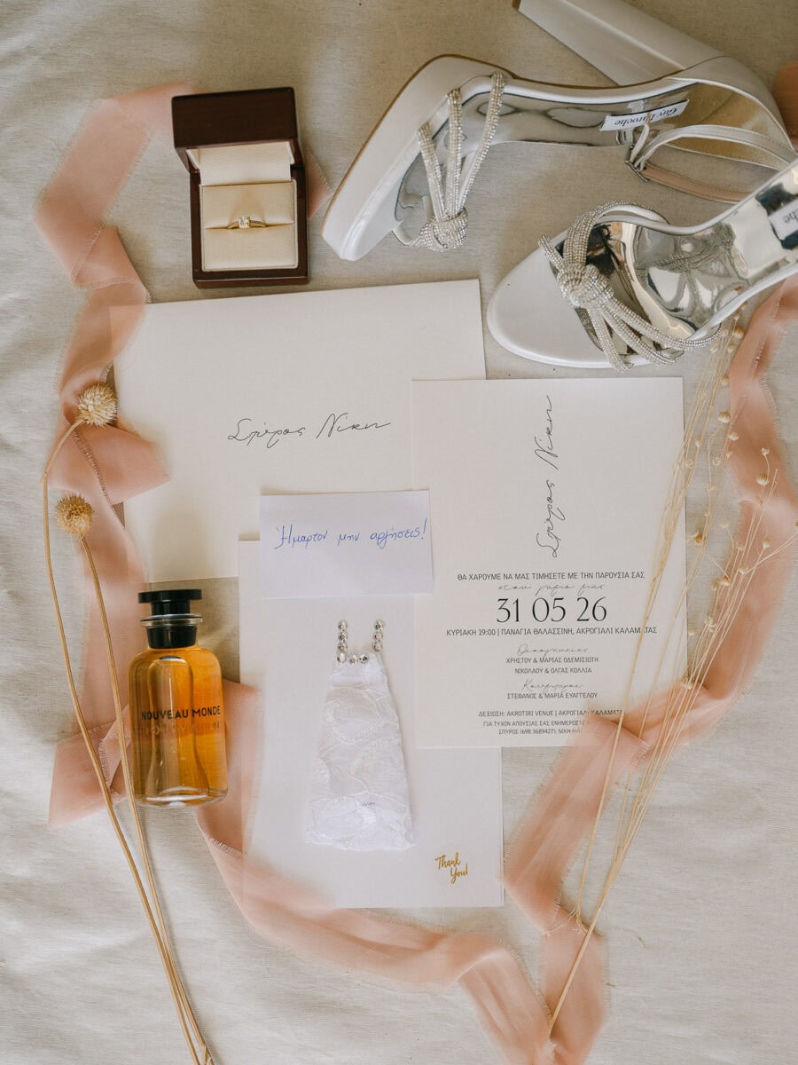 Bridal details before a summer wedding in Kalamata
