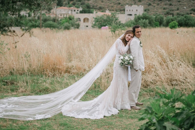Bride and groom portrait in the countryside of Mani