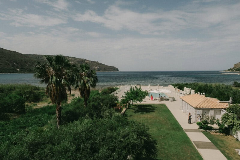 Porto Vitilo Wedding venue overlooking the sea and mountains in Mani Greece