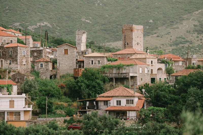 Traditional stone village in Mani Greece on the wedding day