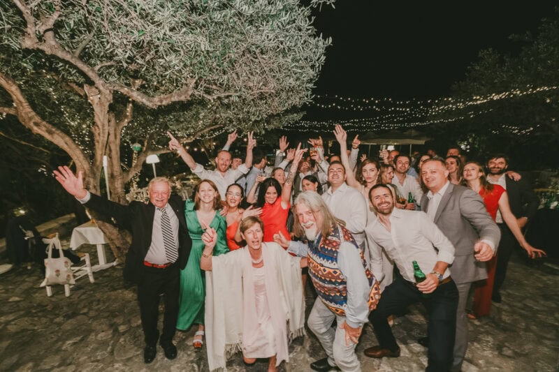 Late night wedding party celebration in Mani Greece
